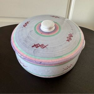 Vintage Caleca Italian Pottery Casserole Bowl with Lid and Handles 7” diameter